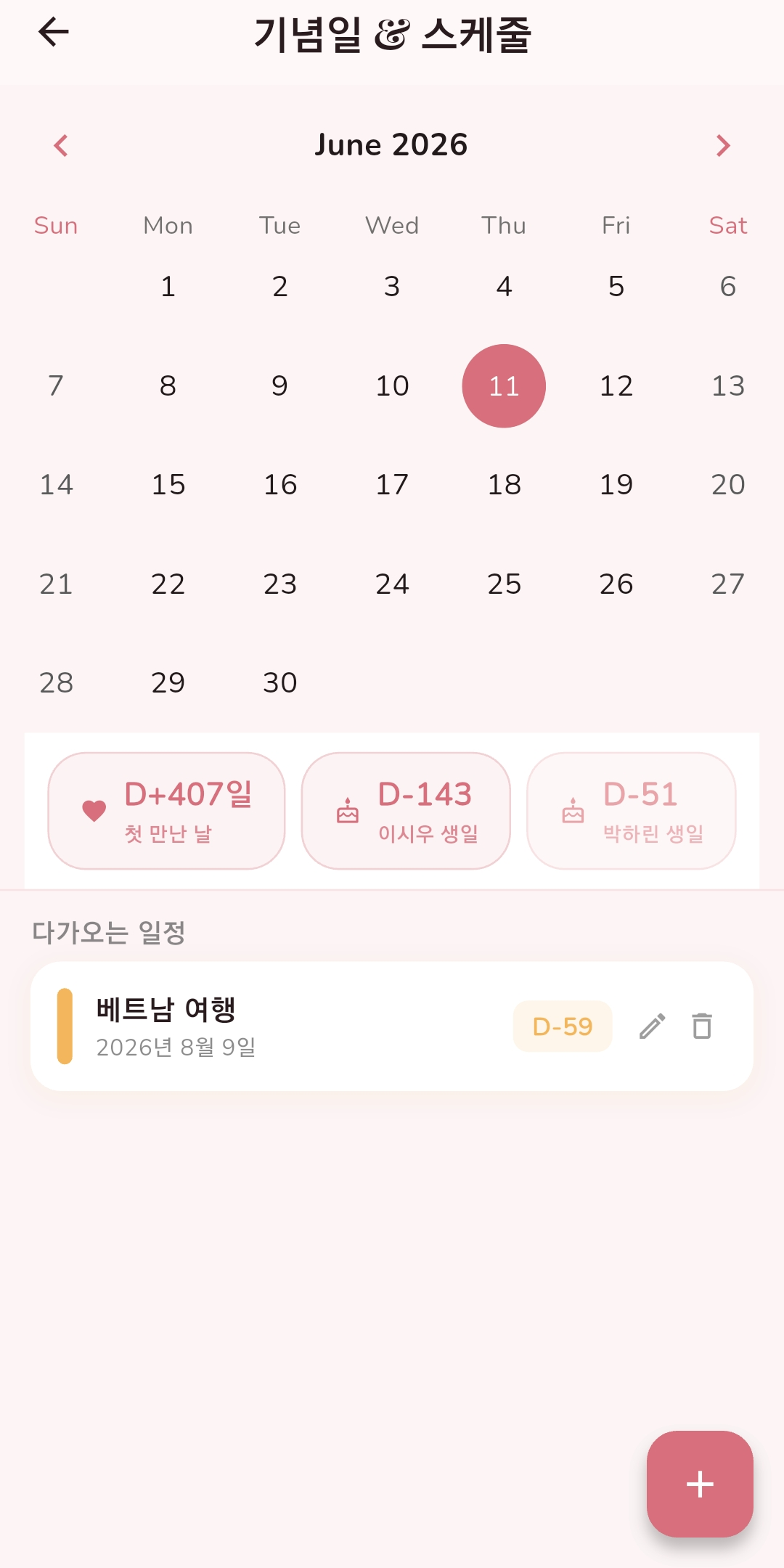 Anniversary calendar